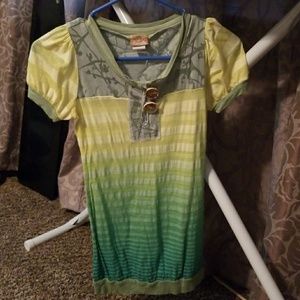 Short Sleeve Buckle Sheer Swoop Neck